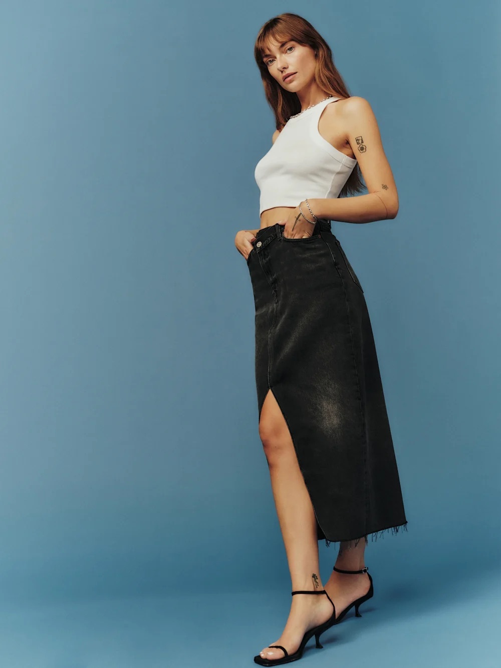 Reformation Nila Long Denim Skirt In Nome Size 27
